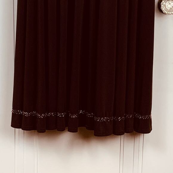R & M Richards Brown Beaded Halter Neck Knee Length Fit & Flare Dress Size 12P - Picture 6 of 10